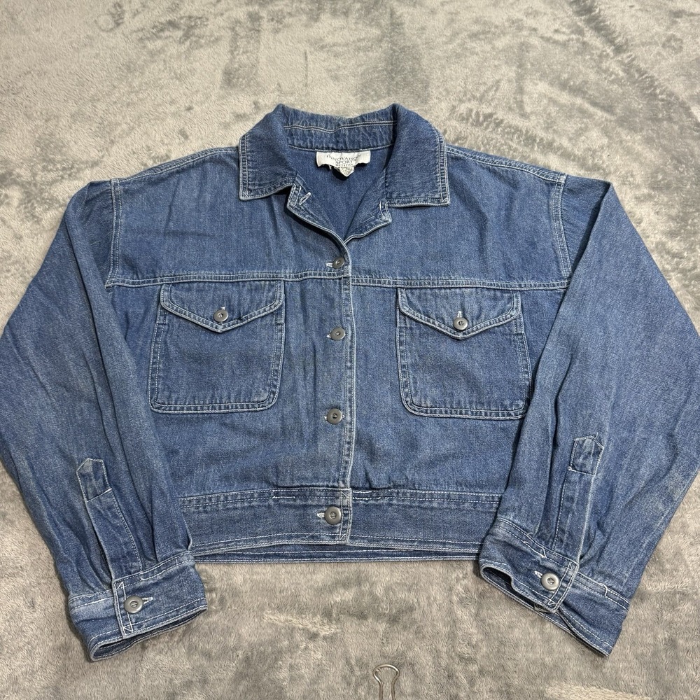 VTG 90s Innovation‎ Sport Petites Cropped Denim Jacket Womens 4P Retro Indie
